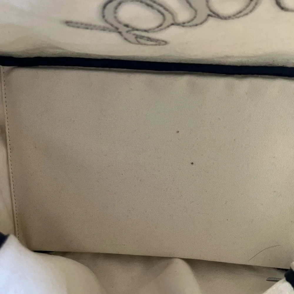 Anya Hindmarch London I AM NOT A PLASTIC BAG Cream and Navy Canvas Tote Bag - Picture 12 of 13